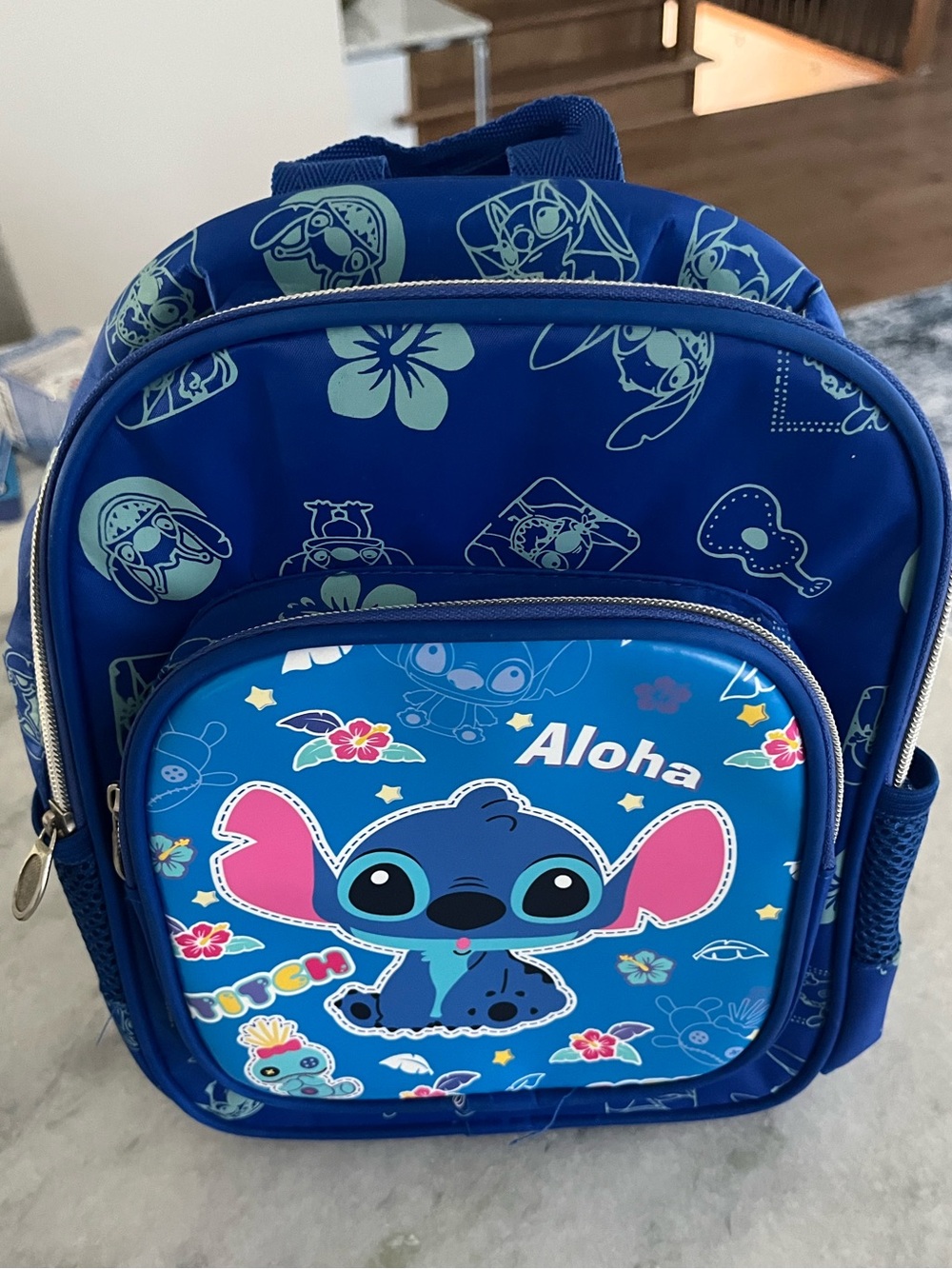 Disney Blue Kids Backpack with Stitch Aloha Graphic